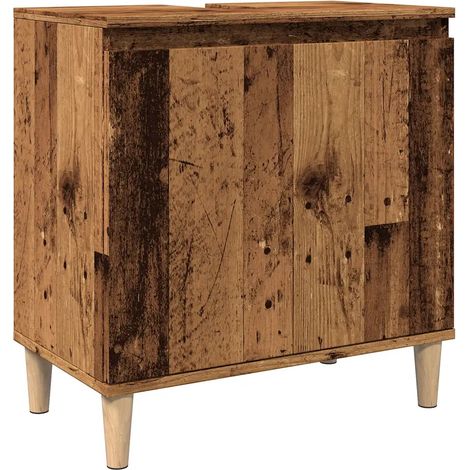Armoire d'évier vintage bois d'ingénierie 58 x 33 x 60 cm grand espace de rangement style rétro finition mate en bois vieux bois