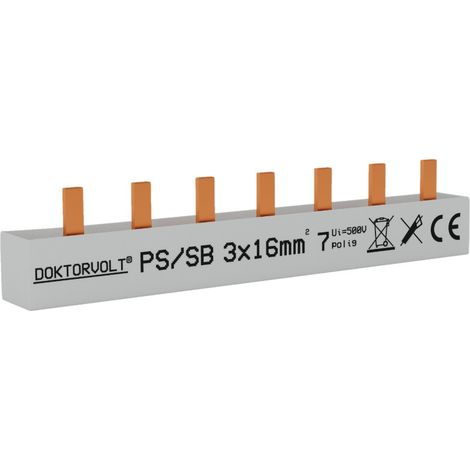 Barra di collegamento trifase a 7 moduli con pin da 16 mm² per quadro di distribuzione