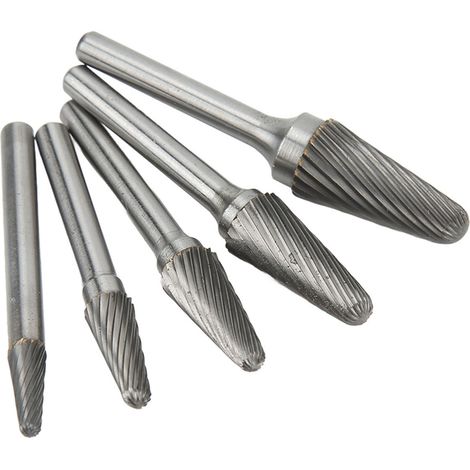 Tbest Hartmetall-Fräserset, Einzahn-Schleifbits, hohe Haltbarkeit für Metallbearbeitung, Holzschnitzerei, Oberflächenreinigung, 6 mm Schaft, 5-teilig.