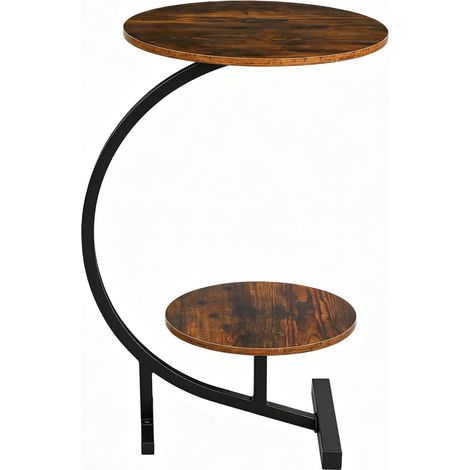 Tavolino rotondo a due livelli in MDF e metallo, marrone rustico, 31 x 30 x 66 cm (1/5)