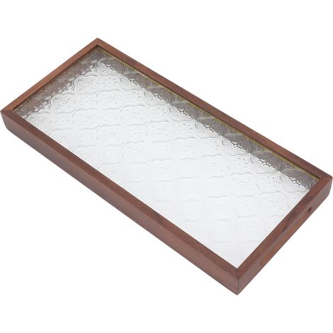 Plateau de service rectangulaire en verre et noyer, robuste, idéal pour gâteaux, pains, petits déjeuners et collations. Petit format. (1/5)