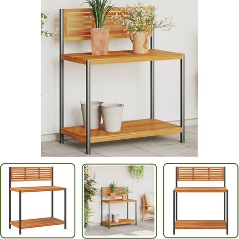 The Living Store Garten-Arbeitstisch 90x50x110 cm Massivholz Akazie und Stahl - Pflanzenstand - Gartenmöbel - Holzregal - Akasienholzmöbel - Outdoor Tisch (1/5)