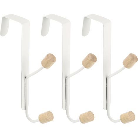 On the door hooks, 5-pack double hooks, wooden door hooks, towel organizer hooks for bedroom, bathroom, kitchen (1/5)