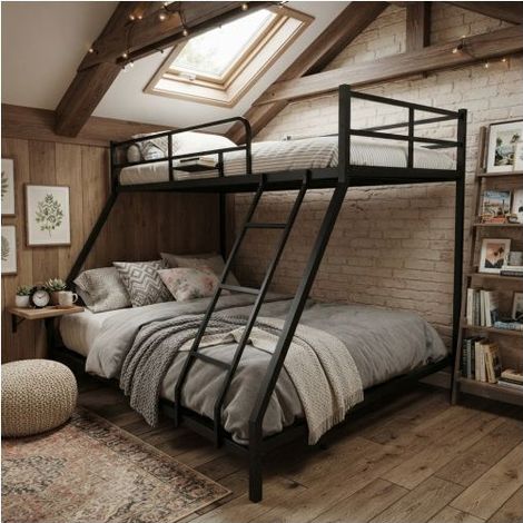 Lit Superposé 90/140x200 Métal Noir Gain De Place - Lit 2 places - Sommier Inclus Échelle Sécurisée Design Moderne Chambres Pratique (1/5)