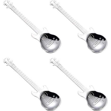 4 stuks dessertlepels, decoratieve muzieknoten, roerlepel, koffielepels, gitaar, koffielepelset, roestvrij staal voor thee, melk, koffie, dessert, drankje, milkshake (1/4)