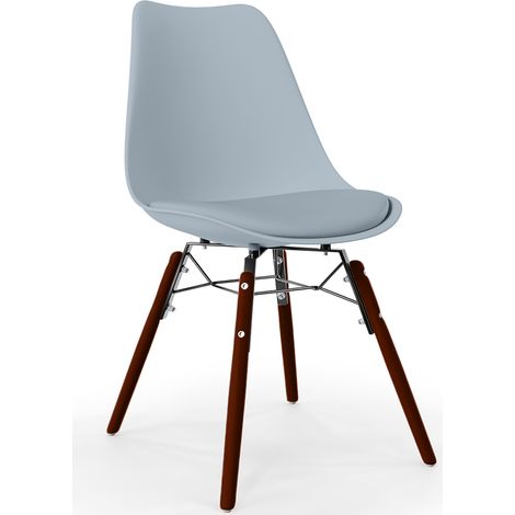 Sedia da Pranzo con Cuscino - Design Scandinavo e Gambe in Legno Scuro - Skögur Grigio chiaro (1/5)