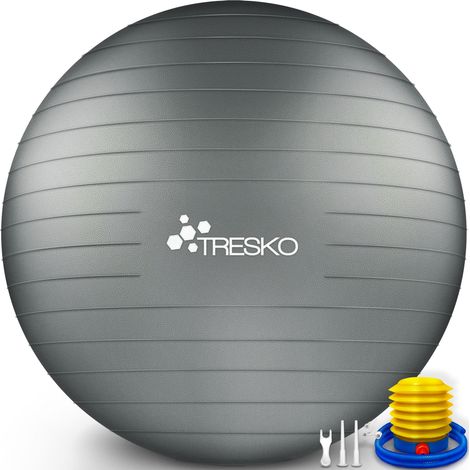 TRESKO Palla da ginnastica a prova di strappo palla da seduta palla da Yoga con pompa 300 kg Grigio 85cm