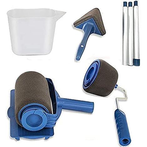 Jeu de rouleaux de peinture 6 pcs, rouleau à bords et pinceau d'angle, pinceau multi-usages sans couture, convient pour le bureau, la maison, l'école, le plafond, la peinture murale (1/5)