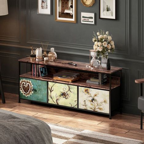 Mueble de TV con Almacenamiento 108cm - Estilo Industrial Retro, Tablero de Madera y Metal Color, para Salón Moderno (1/5)