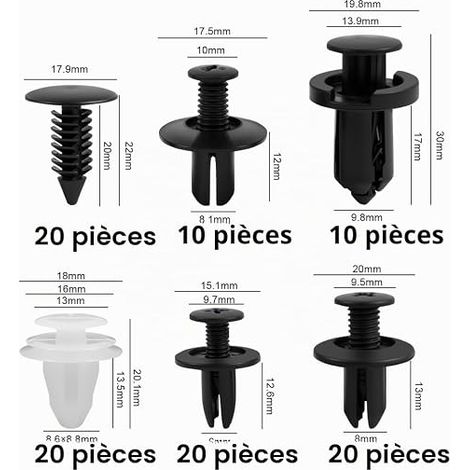 Rivet Clips Voiture Universel Clips de Fixation Voiture Rivet Plastique Fixation Boîte De Rangement et Outil de Démontage 6 Tailles Agrafe Carrosserie (1/4)