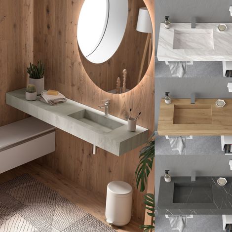 Meuble bain COMPAKT avec vasque intégrée, 6 couleurs, largeur sur mesures, 2 profondeurs (1/5)