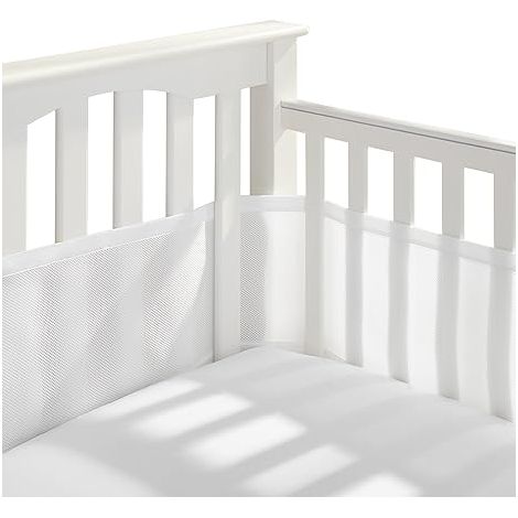 Juego de 2 protectores laterales para cuna - Malla transpirable - Blanco - 320 × 27 cm y 150 × 27 cm - Protección para la cabeza del bebé (1/5)