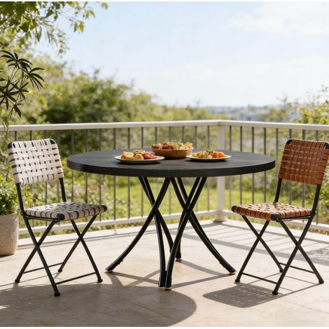 Tavolo pranzo rotondo 120 cm in legno nero OKMYHOME (1/5)