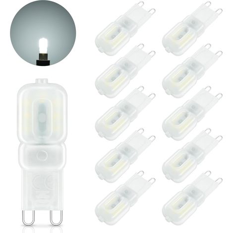 G9 LED Bulb, 3W 30W Halogen Bulb Equivalent, Cool White 6000K, 300lm, Mini LED G9 Lamp, Flicker Free, Non-Dimmable, 360° Beam Angle for Bedroom, Living Room, Kitchen, 10 Pack