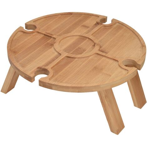 RHG Table à vin en plein air Table de pique-nique en bois pliante avec porte-verre à vin pour la randonnée Camping Dner en plein air (1/5)