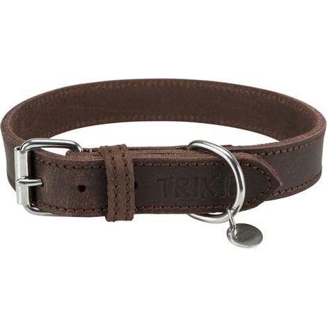 Rustic collier en cuir ciré et vieilli M-L: 42-48 cm/25 mm, brun foncé
