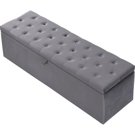 Banquette de chambre en velours avec espace de rangement, 138 x 41 x 42 cm, gris (1/5)