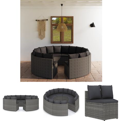 Garten Lounge - vidaXL 8-tlg. Garten-Sofagarnitur mit Auflagen Poly Rattan Grau - Gartenmöbel (1/5)