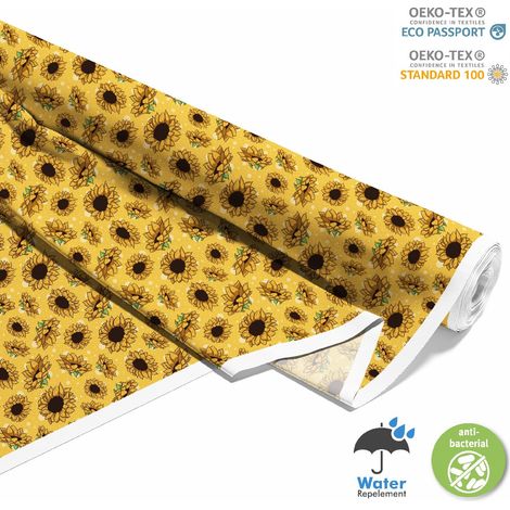 OUTDOOR DEKOSTOFFE OXFORD - Motiv Sonnenblumen auf gelbem I DX279