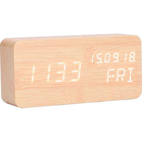 Réveil Silencieux Créatif Enfant Chambre Bois Lumière Nuit Bambou Blanc【Sans Piles】 (1/5)