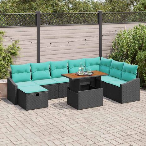 vidaXL Gartensofa-set mit Kissen 9 pcs Schwarz Poly-Rattan (1/5)