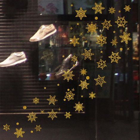 Selbstklebender, abnehmbarer Dekoaufkleber mit winterlichem Schneeflockenmotiv für Zuhause und Büro (Gold) (1/5)