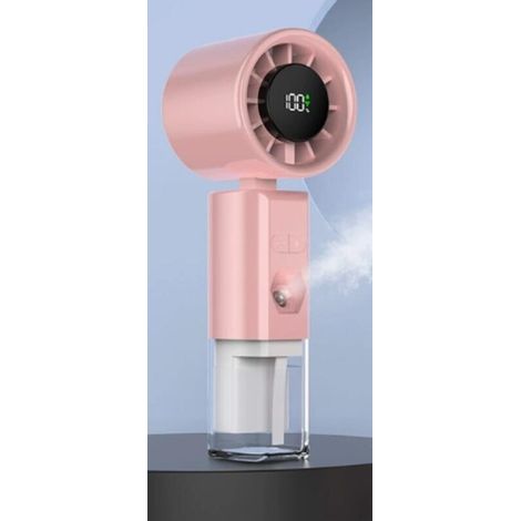 Tragbarer Sprühventilator mit Digitalanzeige, geeignet für den Innen- und Außenbereich, rosa. (1/5)