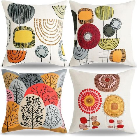 CCYKXAA Set di 4 federe per cuscini, 45 x 45 cm, motivo floreale astratto in stile bohémien, cuscini per quattro stagioni, cuscini per divano, federa per cuscino in lino rosso (1/4)