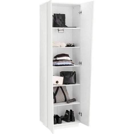 Dmora Armario multiusos, Made in Italy, Mobiliario moderno, Zapatero con 2 puertas y 5 estantes, 60x38h200 cm, color blanco brillante, con embalaje reforzado