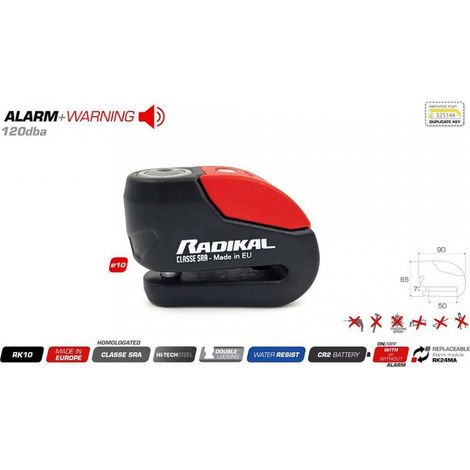 Antivol bloque disque alarme Radikal RK10 Ø10mm homologué SRA (1/3)