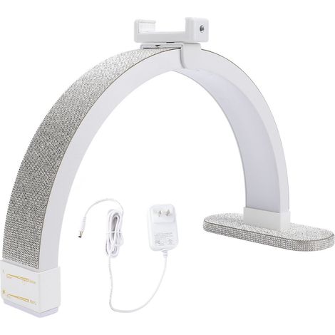 Lampe de table manucure demi-lune 16 pouces avec support téléphone éclairage LED réglable 3200-5600K design strass professionnel (1/5)
