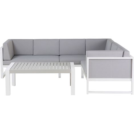 Conjunto de jardín con marco de aluminio gris claro modular en forma de L para exterior Castella (1/5)