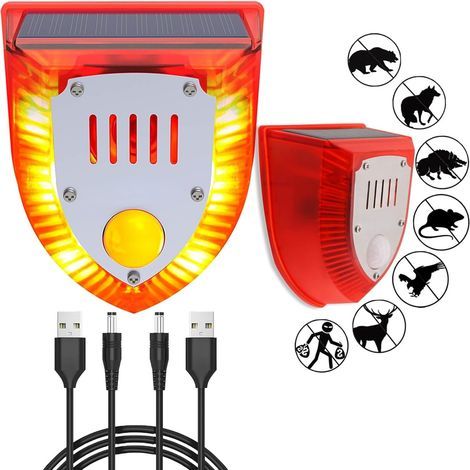 100 dB Solar-Alarmleuchte, LED-Solar-Sicherheitsleuchte mit Bewegungsmelder, Außensirene, rotes Blinklicht, wasserdicht für Lagerhallen und landwirtschaftliche Betriebe (1 Stück) (1/5)