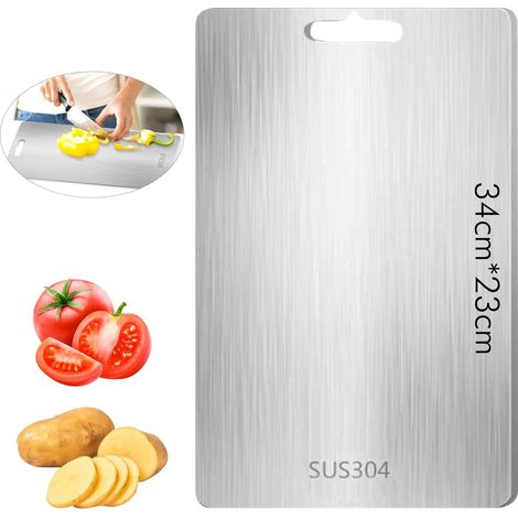 Planche à découper en titane, Planche à découper en acier inoxydable, Titanium Cutting Board, Planche À Découper de Qualité Alimentaire double face, anti-moisissure, pour Viande, Fruits (34  23)