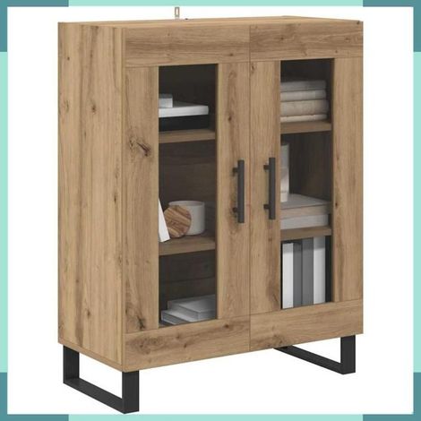 887208 Buffet 69,5x34x90cm Bois Ingénierie Chêne Artisanal 2 Portes Meuble Bas Stockage (1/5)