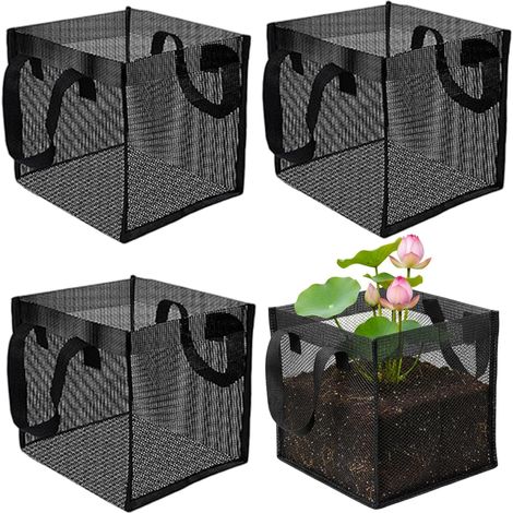Paquete de 4 cestas para estanque, cestas hidropónicas acuáticas transpirables para lirio y loto, macetas de malla para plantas de jardín de agua de estanque, cesta cuadrada (1/5)