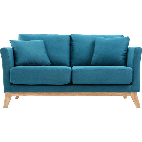 Sofa skandinavisch 2 Plätze Blaugrün helle Holzbeine OSLO