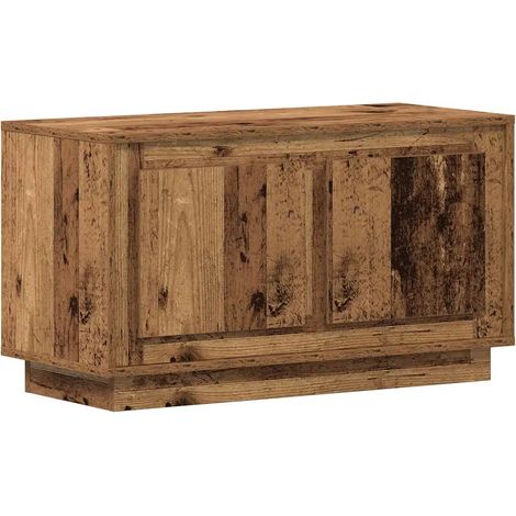 Meuble TV rectangulaire moderne avec 2 portes rangement pratique salon 80 x 35 x 45 cm en bois ancien