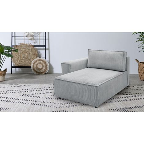 BOBOCHIC - Méridienne avec accoudoir pour canapé modulable NIHAD tissu velours côtelé Angle gauche  Gris clair (1/3)