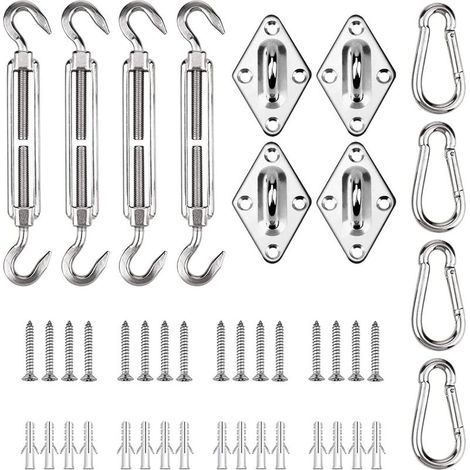 Kit de fixation pour voile d'ombrage, accessoires pour auvent, vis de tension en acier inoxydable, jeu de mousquetons avec vis pour une installation sécurisée des voiles d'ombrage (1/5)