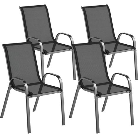 Lot 4 chaises jardin empilables dossiers hauts tissu maille respirante cadre acier 54x71x93 cm noir (1/5)