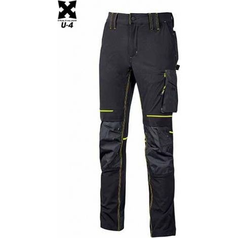 Pantalon de travail déperlant extensible noir – Tissu U-4 respirant – Taille XL – Multipoches pour outils et genouillères (1/7)