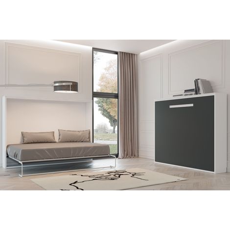 Lit escamotable horizontal 90x190 cm Optima - Poignée acier large - Coffrage Chocolat - Façade Vison 3D - Matelas Sans matelas (1/5)