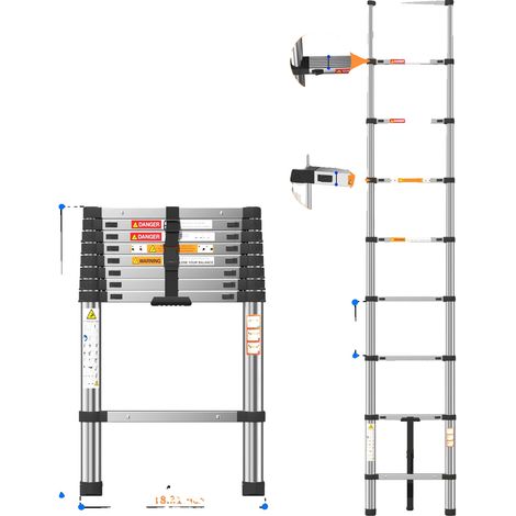 Échelle de grenier télescopique, en acier inoxydable, capacité de charge de 150 kg, 2.6m (1/2)