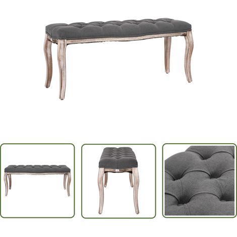 The Living Store Banc Lin Bois solide 110x38x48 cm Gris foncé - Banc Design - Banc Tissu - Banc Bois - Banc Salle À Manger - Meuble Rangement (1/5)