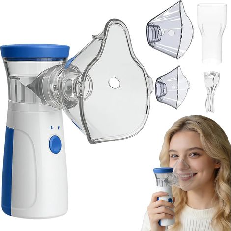 Nébuliseur Inhalateur Rechargeable, 2 Masques et Embout Buccal, Bleu (1/5)