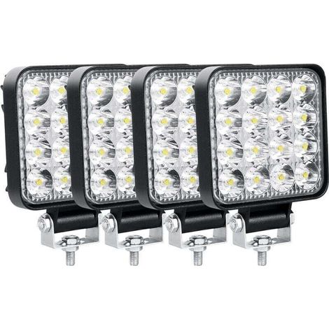 Lot de 4 Phare de Travail LED 8.5cm 3.4'' 48W Projecteur LED 12V 24V Etanche IP67 Spot Feux Antibrouillard LED pour 4x4 Voiture Camion Tracteur SUV Bateau Quad Vehicule-DOU