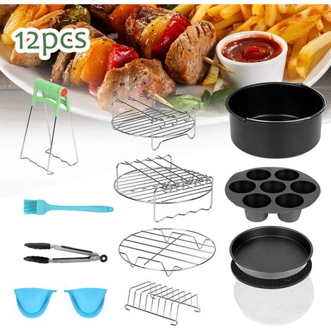 Wolketon 12pcs Accesorios para freidora de aire caliente Moldes Grill papeles Horno de convección cake Fryer Freidora Silicona Pinza para alimentos 8''