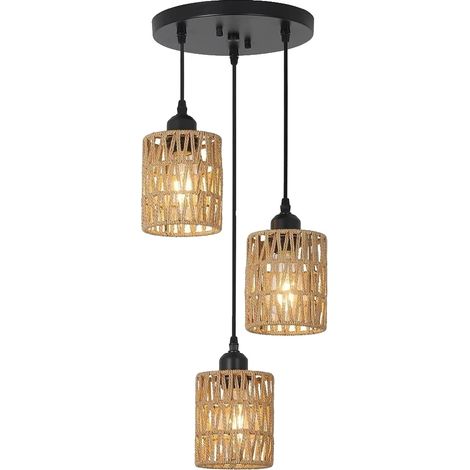 Plafonnier, Design en Rotin, Installation Facile, Lampe suspendue, Pas d'ampoule (1/2)