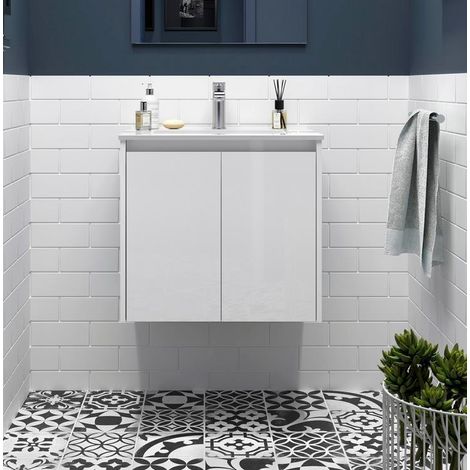 Salgar Noja Unterschrank 600 2 Türen + Waschbecken White Gloss (1/2)